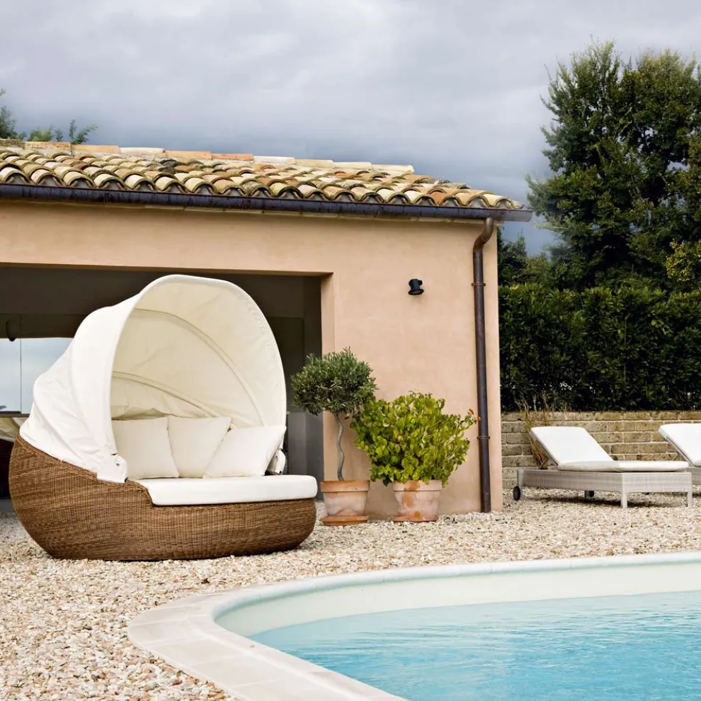 Garten-Sonnenliege mit Polyrattan-Baldachin - Colin