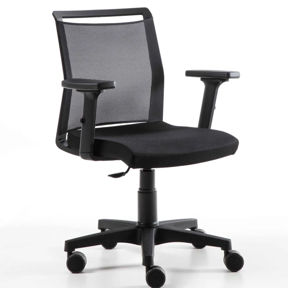 Drehbarer Büro-Sessel aus technischem Stoff und schwarzem Netz - Daria