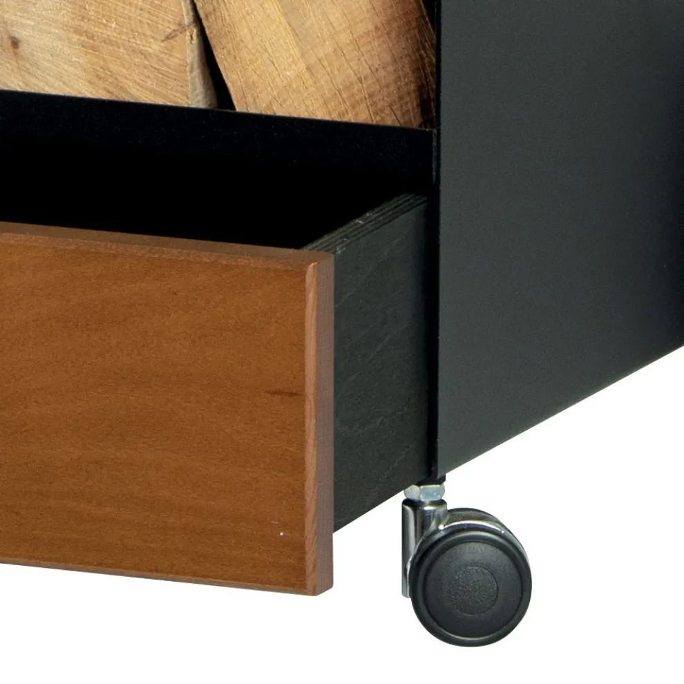 Holzwagen mit Schublade und Rädern, hergestellt in Italien – Alpaka