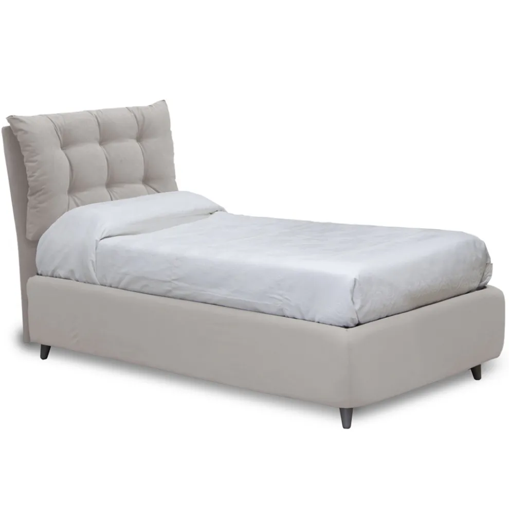 Einzelbett mit gepolstertem Kopfteil und Füßen, hergestellt in Italien – Aaron