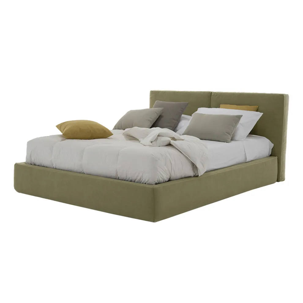 Gepolstertes Doppelbett mit Box aus Ecoleather-Stoff Made in Italy - Desert