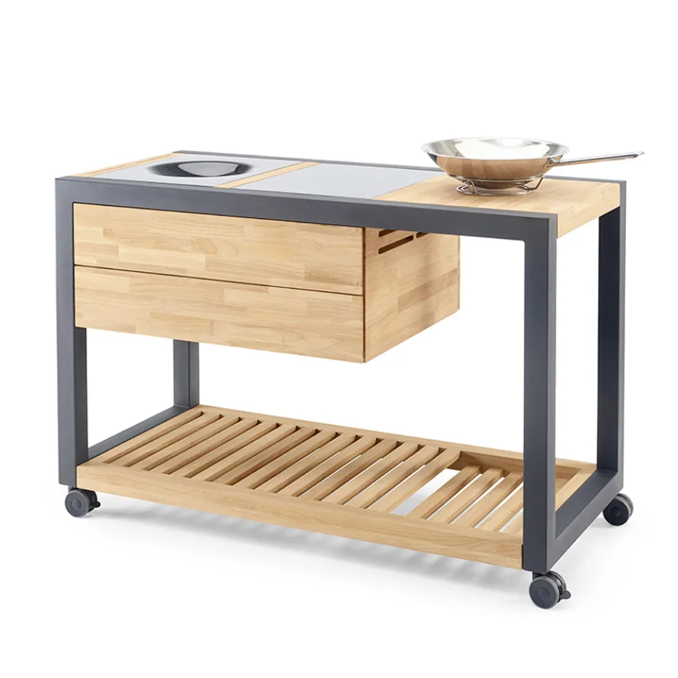 Outdoor-Küche 140x65x93 cm aus massivem Teakholz und Aluminium - Convivial