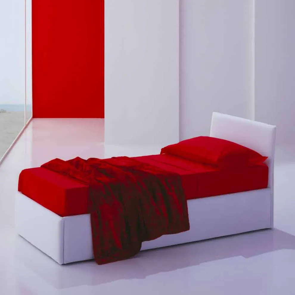 Einzelbett mit Kopfteil, Struktur aus Eisen und Holz Line von Bolzan