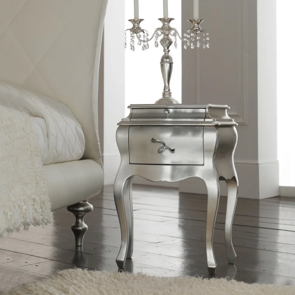 Nachttisch aus Massivholz mit Blattsilber-Finish, hergestellt in Italien – Brügge