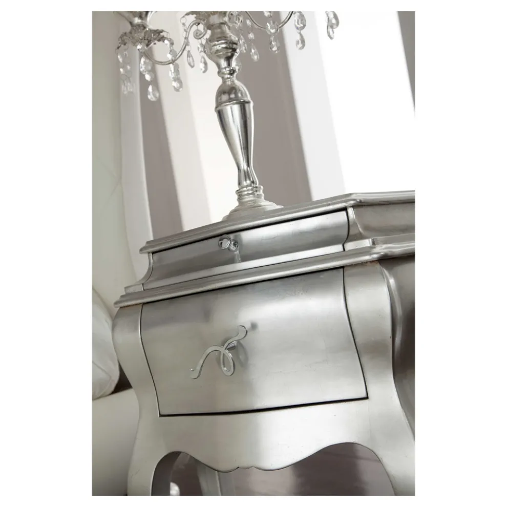 Nachttisch aus Massivholz mit Blattsilber-Finish, hergestellt in Italien – Brügge