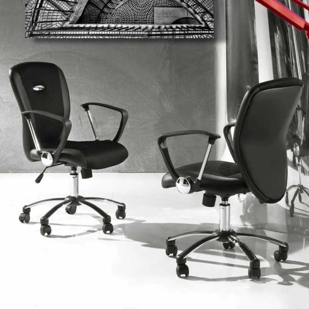 Bürostuhl mit drehbaren Rädern aus Kunstleder und Metall - Amarilda