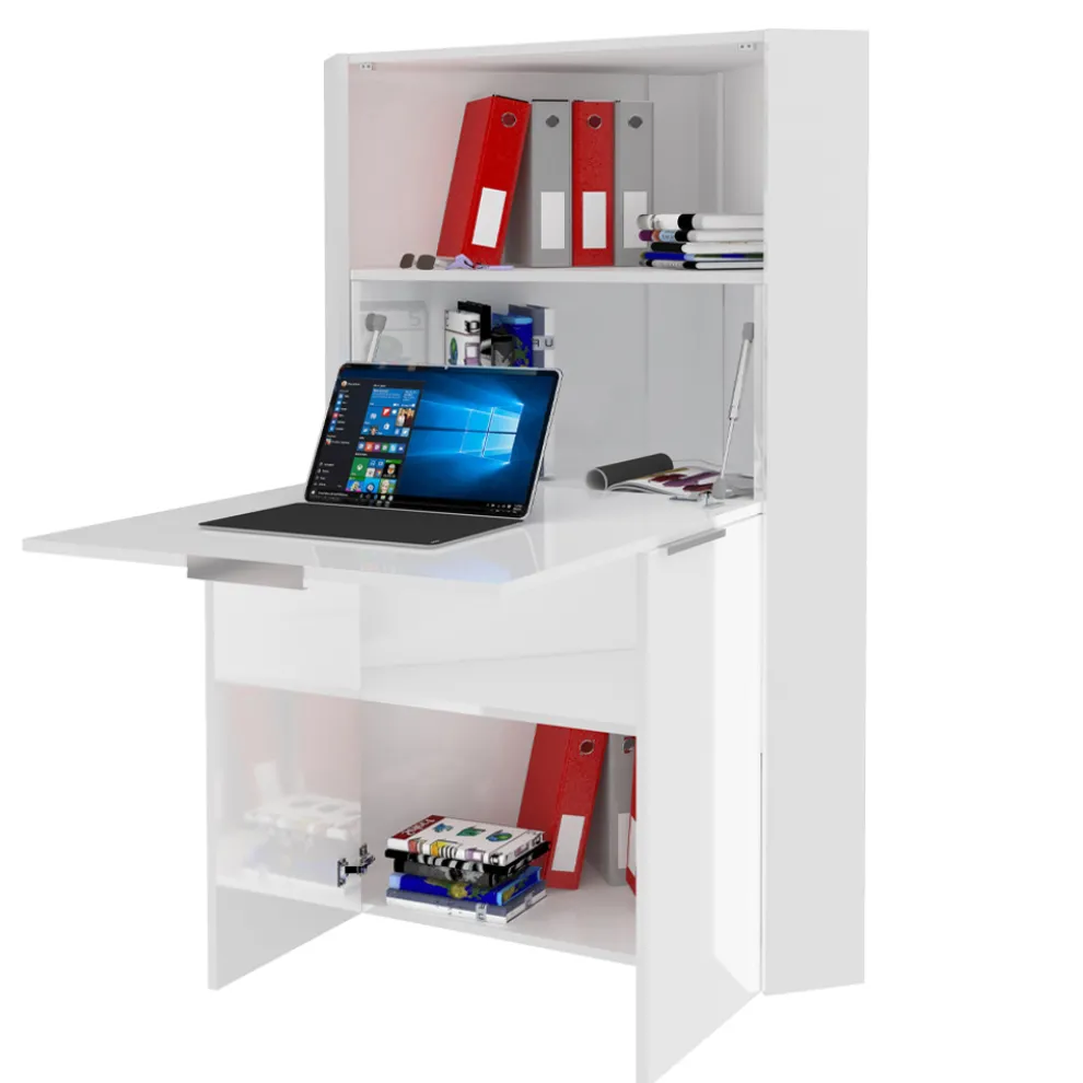 Weißer moderner Eckschreibtisch im italienischen Design aus poliertem Holz - Ghero