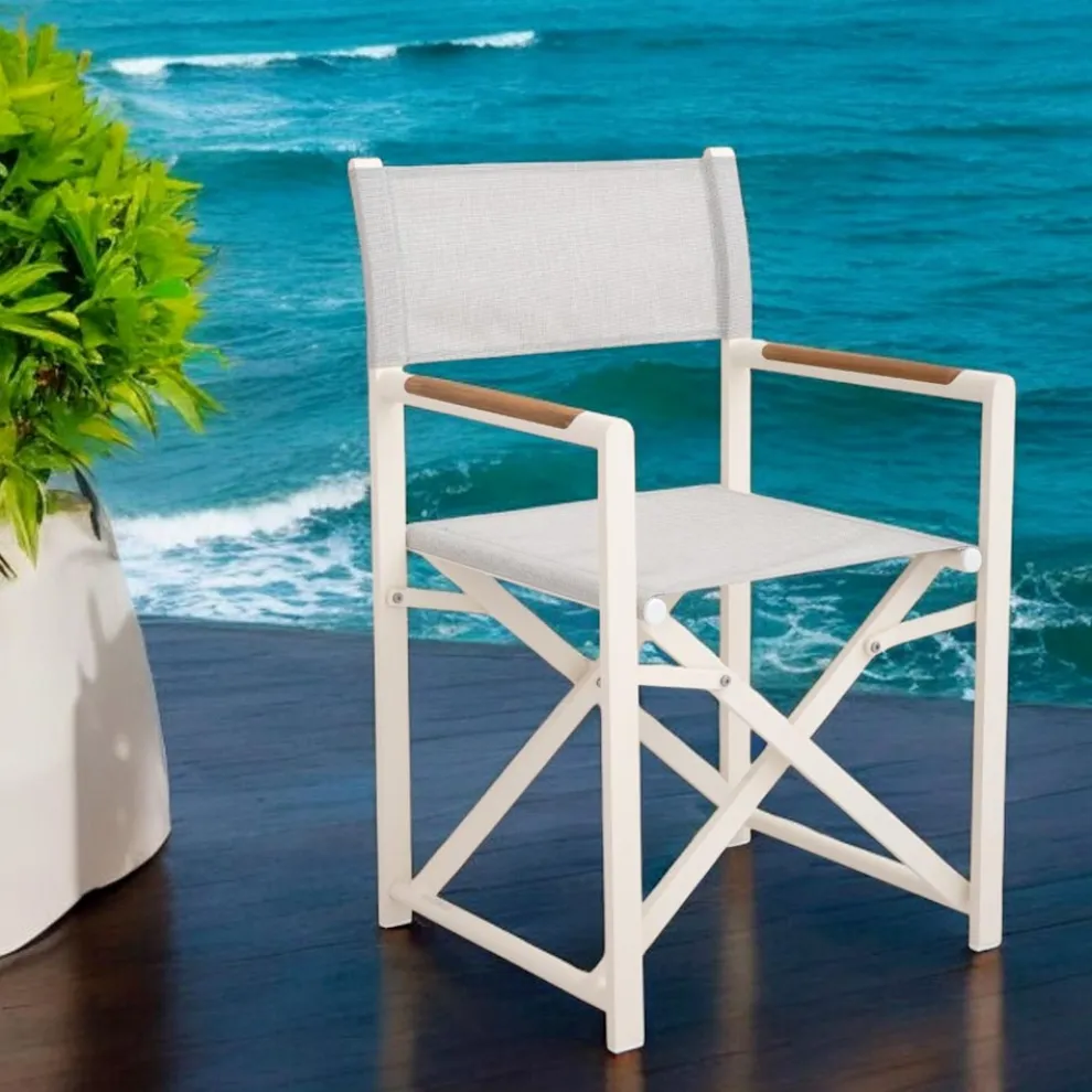 Outdoor Regiestuhl aus Aluminium, Textilene und Teakholz - Bloom