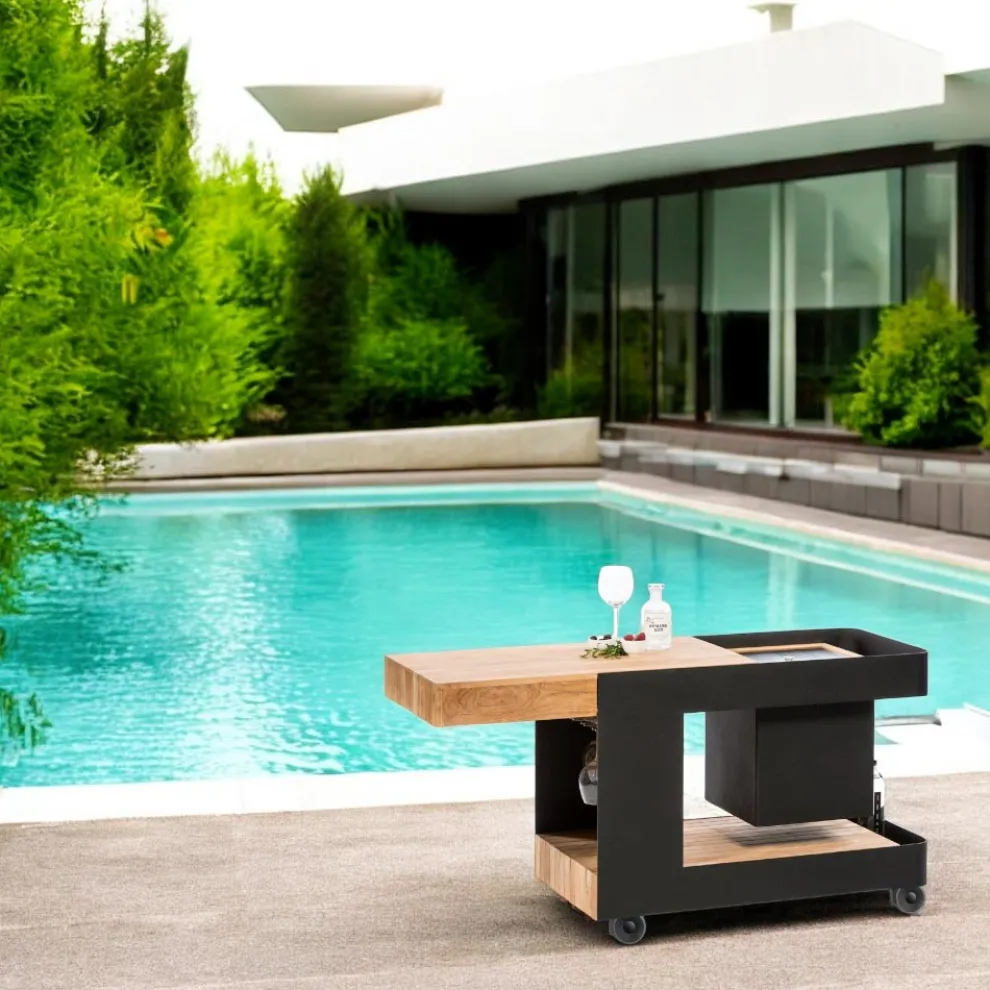 Modernes mobiles Bar-on-Wheels-Design mit Tisch aus Holz und Stahl - Giancalliope