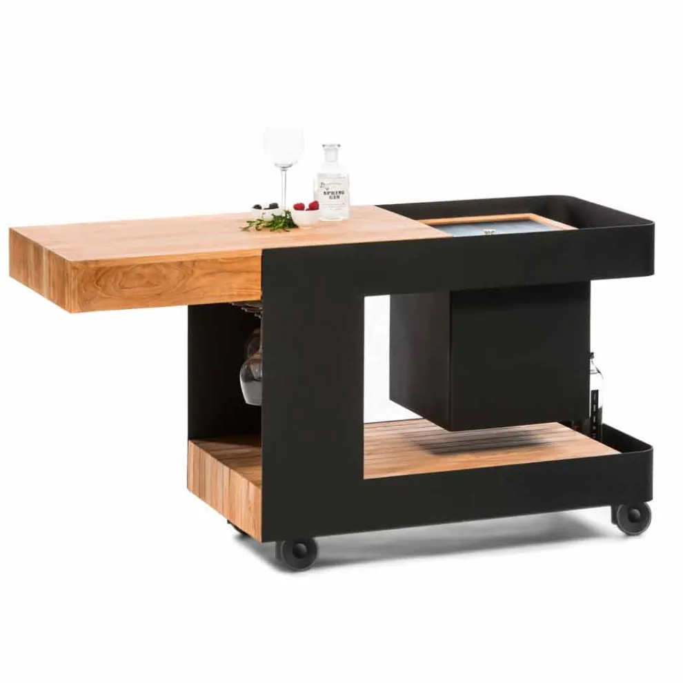 Modernes mobiles Bar-on-Wheels-Design mit Tisch aus Holz und Stahl - Giancalliope