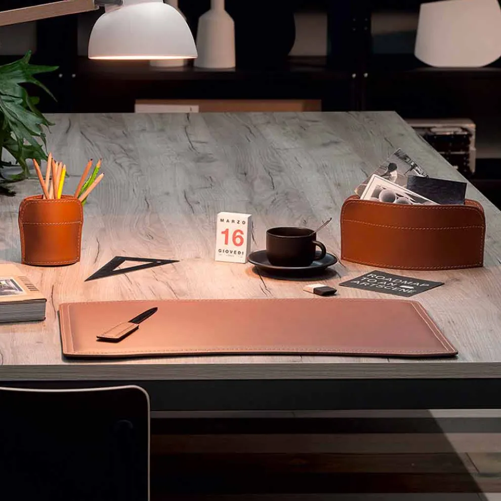 Zubehör Schreibtisch aus regeneriertem Leder Made in Italy - Brando