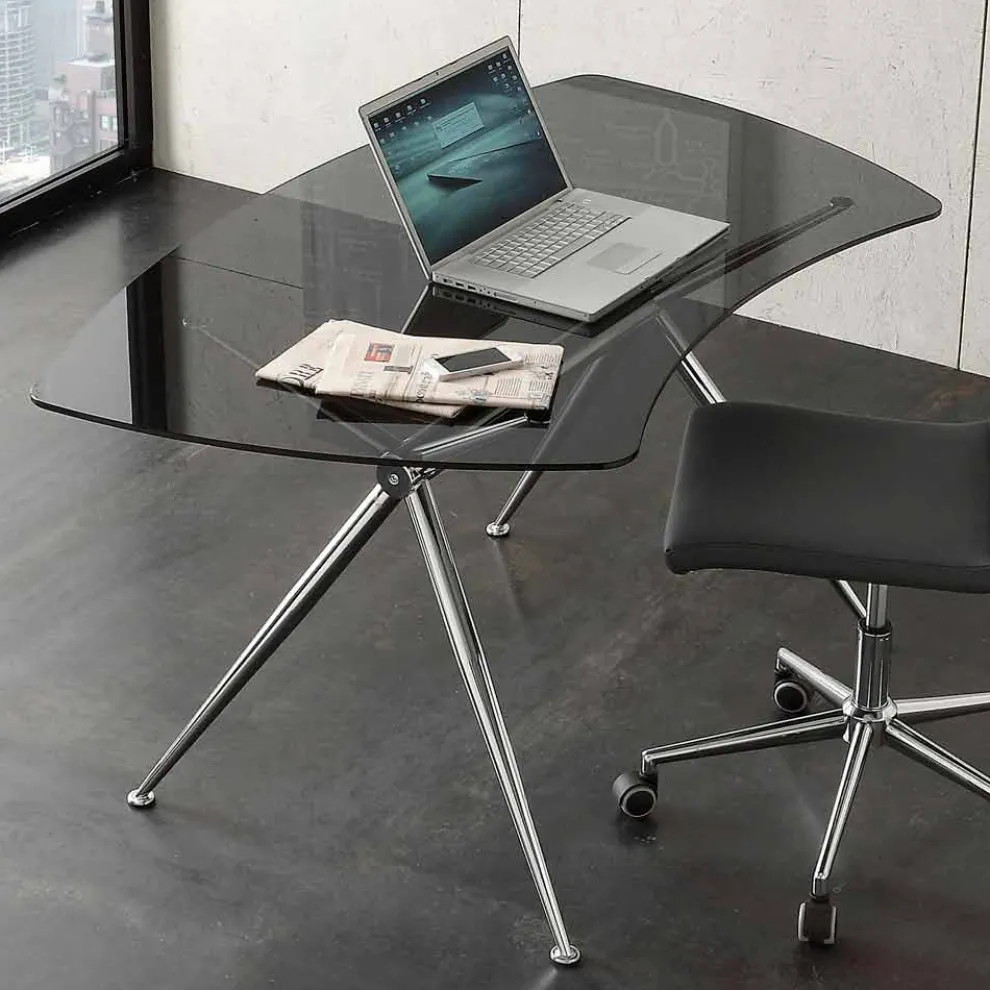 Schreibtisch aus Kristall mit Chromstruktur Made in Italy - Xenon