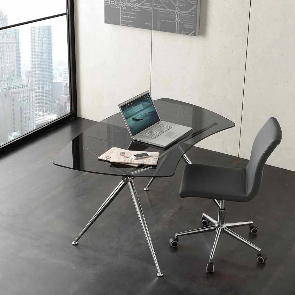 Schreibtisch aus Kristall mit Chromstruktur Made in Italy - Xenon