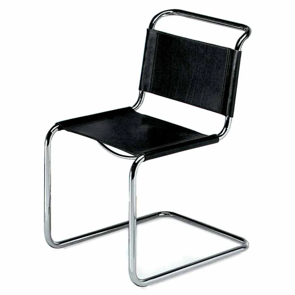 Bürostuhl aus Leder mit Gestell aus verchromtem Stahl Made in Italy - Elite