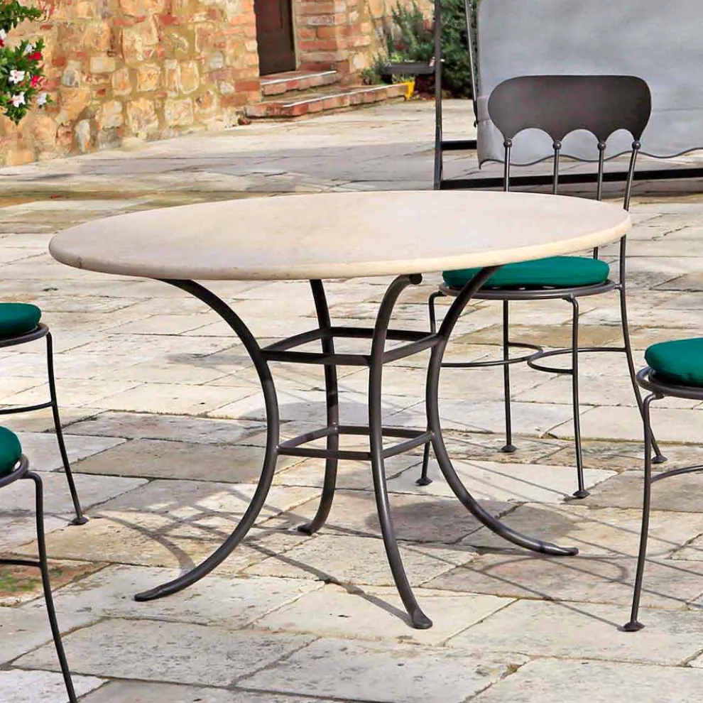 Runder Gartentisch mit Travertinplatte Made in Italy - Schottland