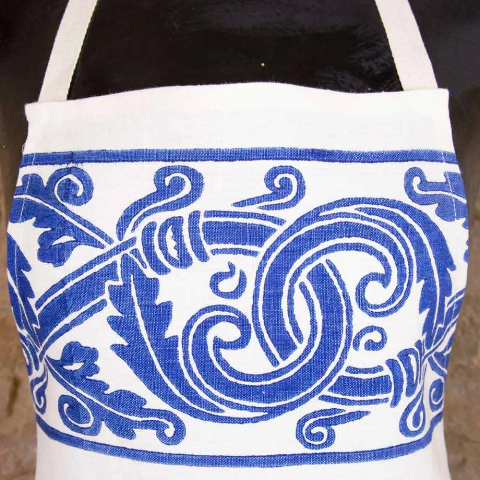 Italienische handwerkliche Schürze aus handbedrucktem Einzelstück aus Leinen - Viadurini von Marchi