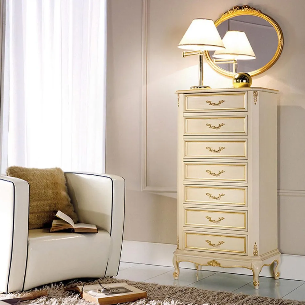 Holzkommode im klassischen Stil mit 7 oder 5 Schubladen Made in Italy - Richard