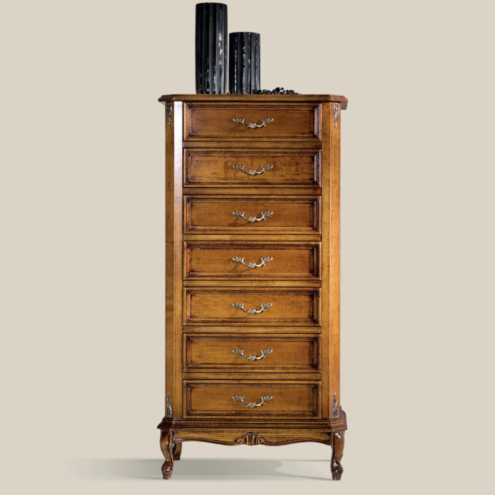 Holzkommode im klassischen Stil mit 7 oder 5 Schubladen Made in Italy - Richard