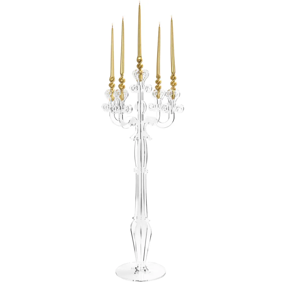 5 Flammen transparenter Plexiglaskandelaber Made in Italy - Paolino