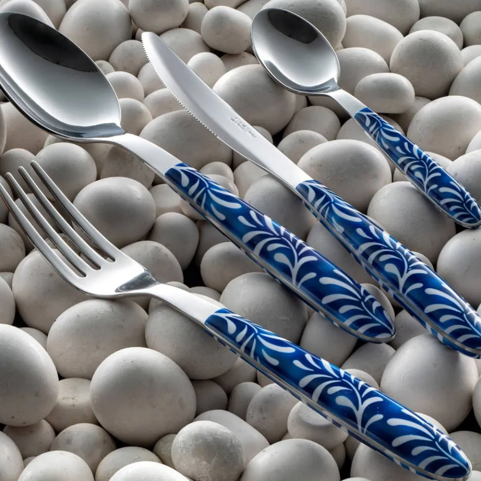 Besteckset aus Stahl und Kunststoff Blau oder Weiß Dekoration 24-tlg. - Alessandra