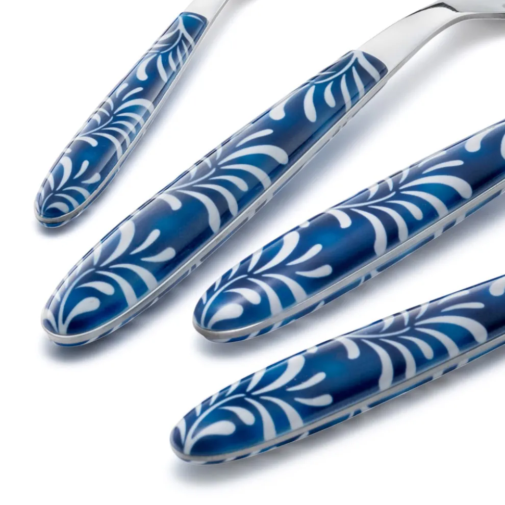 Besteckset aus Stahl und Kunststoff Blau oder Weiß Dekoration 24-tlg. - Alessandra