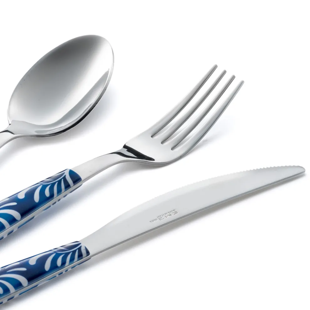 Besteckset aus Stahl und Kunststoff Blau oder Weiß Dekoration 24-tlg. - Alessandra