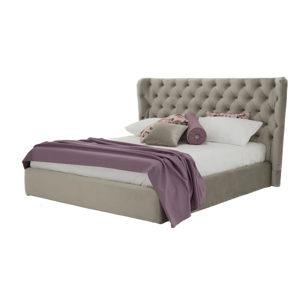 Luxus-Doppelbett mit Box und Capitonnè-Kopfteil Made in Italy - Papero