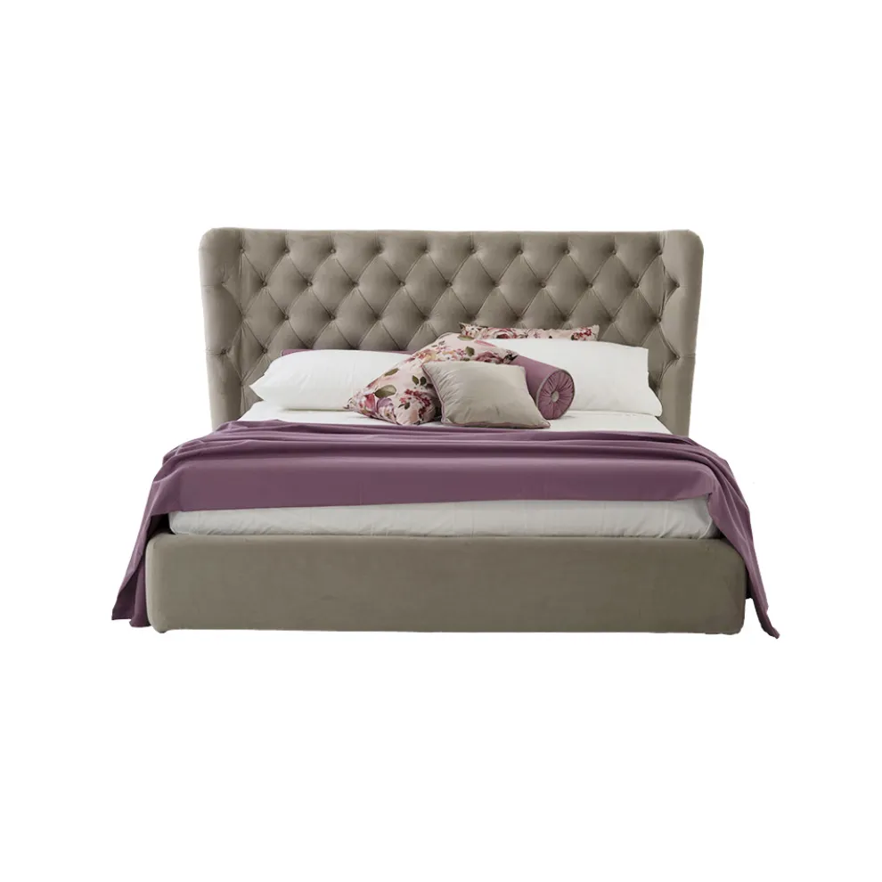 Luxus-Doppelbett mit Box und Capitonnè-Kopfteil Made in Italy - Papero