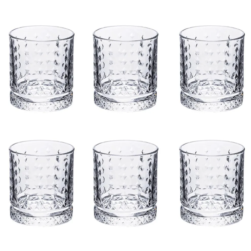 12er-Set Wassergläser 400 ml aus Glas mit Diamantdekoration - Wisky