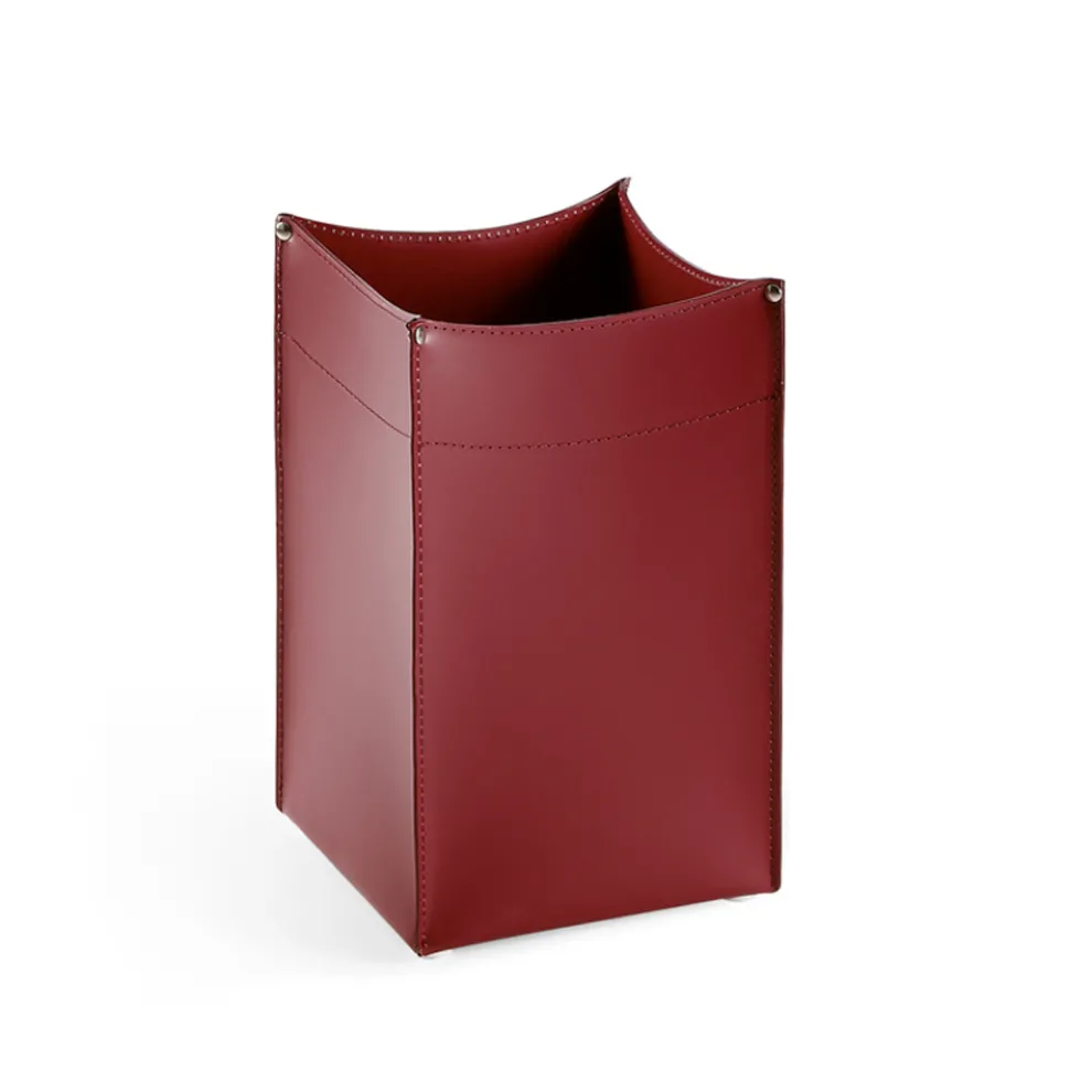 Quadratischer Papierkorb aus burgunderfarbenem Leder, hergestellt in Italien – Sky