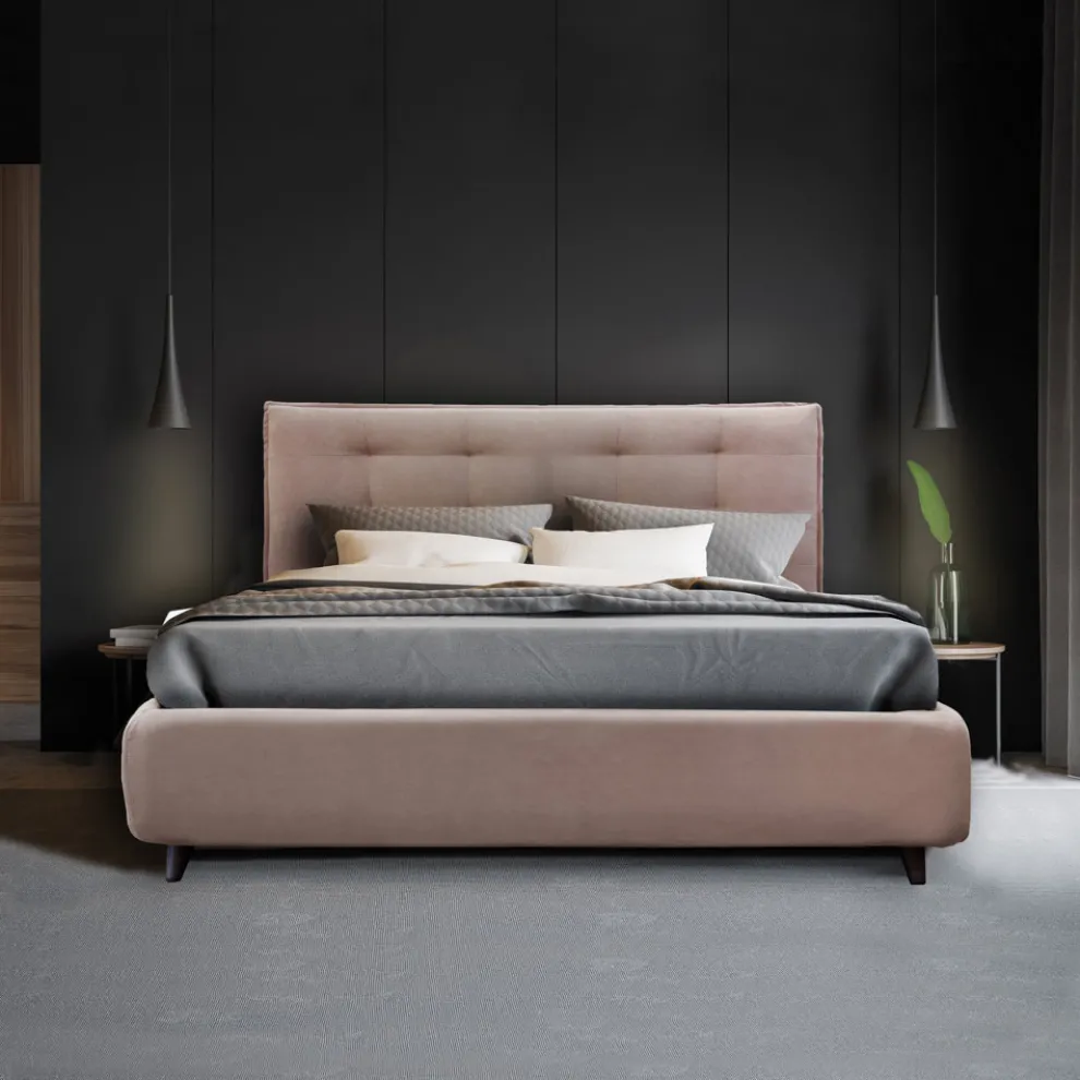 Gepolstertes Doppelbett mit optionalem Stauraum, hergestellt in Italien – Akira