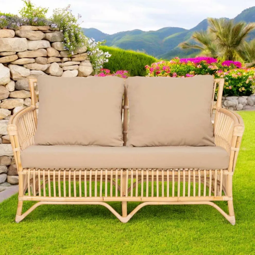Outdoor-Sofa aus natürlichem Rattan, inklusive Kissen, - Bellaria