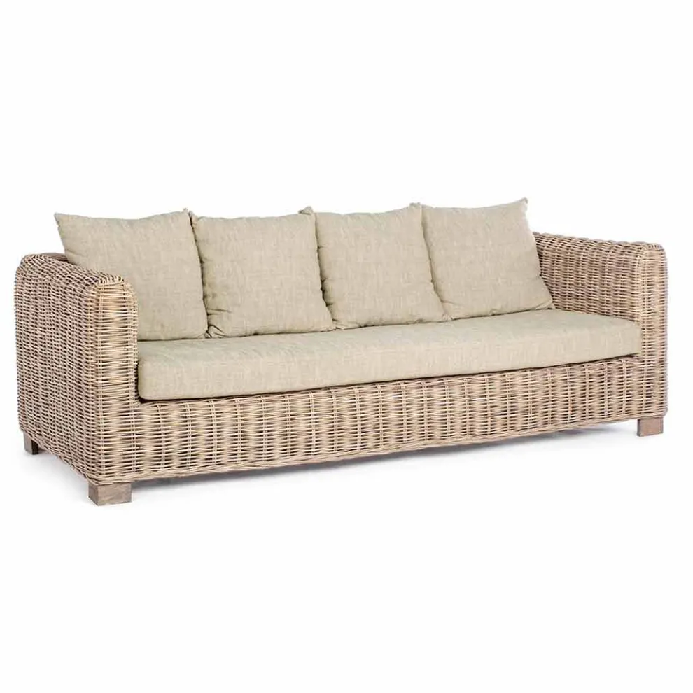 Homemotion - Ceara 3-Sitzer Design Outdoor Sofa in Holz und Rattan