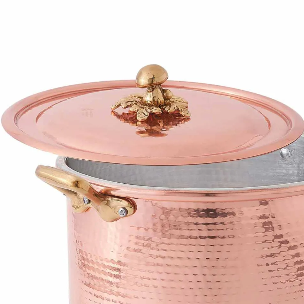 Hoher Topf in Hand verzinnt Kupfer mit Griffen und Deckel 28 cm - Mariarita