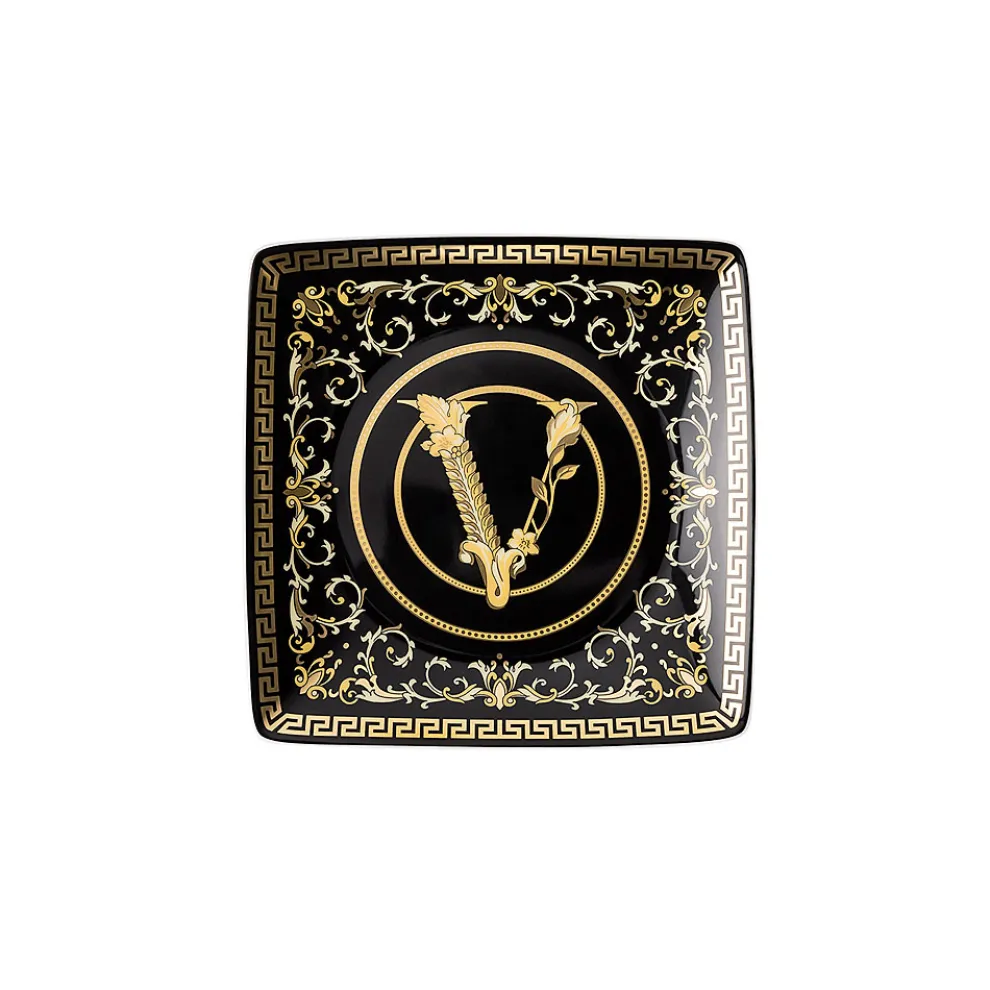 Rosenthal Versace Virtus Gala 6 flache Schüsseln eckig 15x15 cm aus Porzellan - Barock