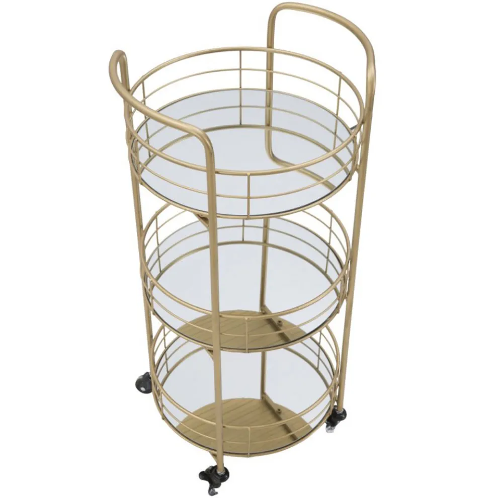 Goldener Speisewagen aus Eisen mit 3 Spiegelregalen - Viviana