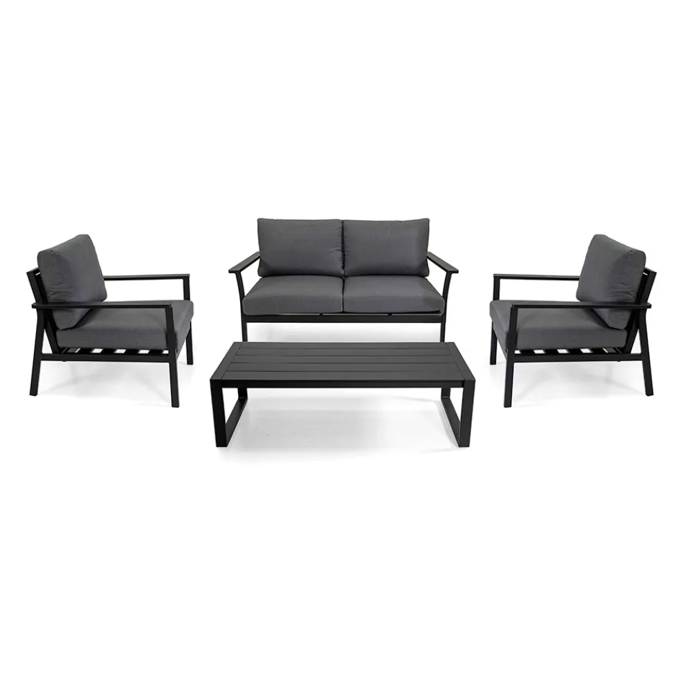 Anthrazitfarbenes Aluminium-Wohnzimmer mit anthrazitfarbenen Stoffkissen - Villaggio