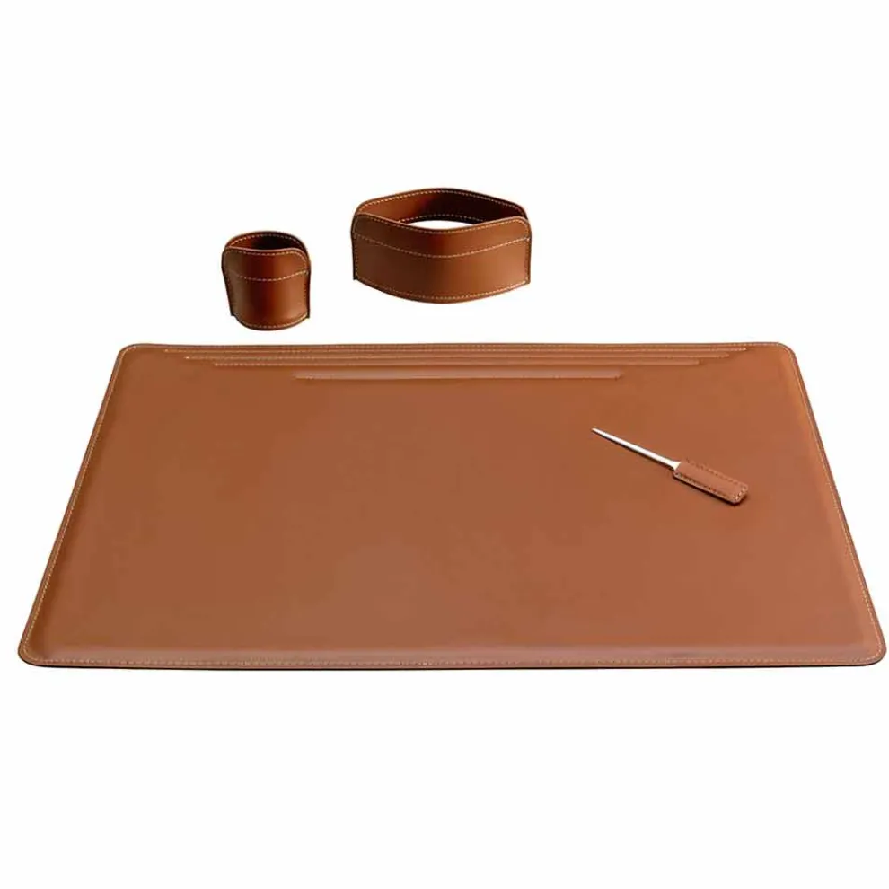 Zubehör für Schreibtisch aus Leder, 4 Stück, Made in Italy - Ebe