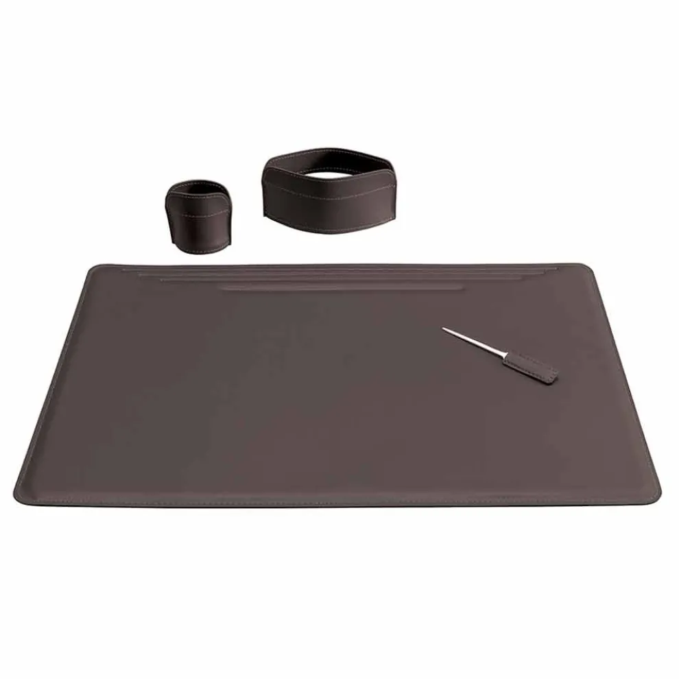 Zubehör für Schreibtisch aus Leder, 4 Stück, Made in Italy - Ebe