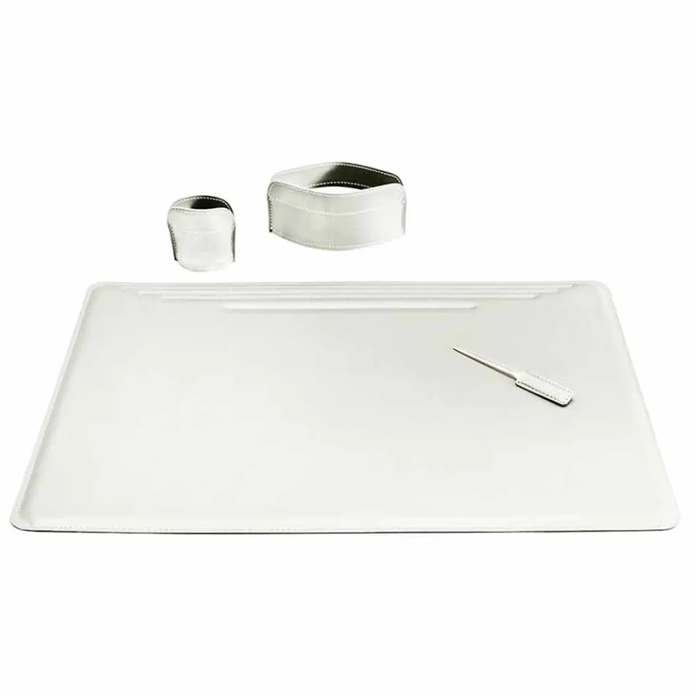 Zubehör für Schreibtisch aus Leder, 4 Stück, Made in Italy - Ebe