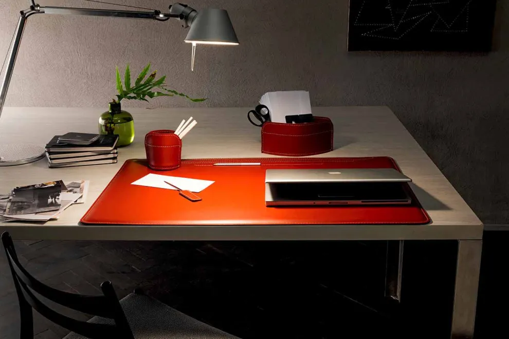 Zubehör für Schreibtisch aus Leder, 4 Stück, Made in Italy - Ebe