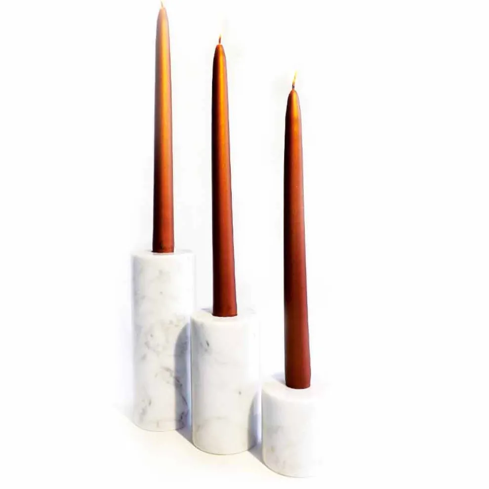 Zusammensetzung von 3 Kerzenhaltern aus weißem Carrara-Marmor Made in Italy - Astol