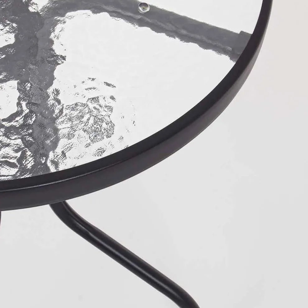 Runder Gartentisch aus Stahl mit Designglasplatte - Purizia