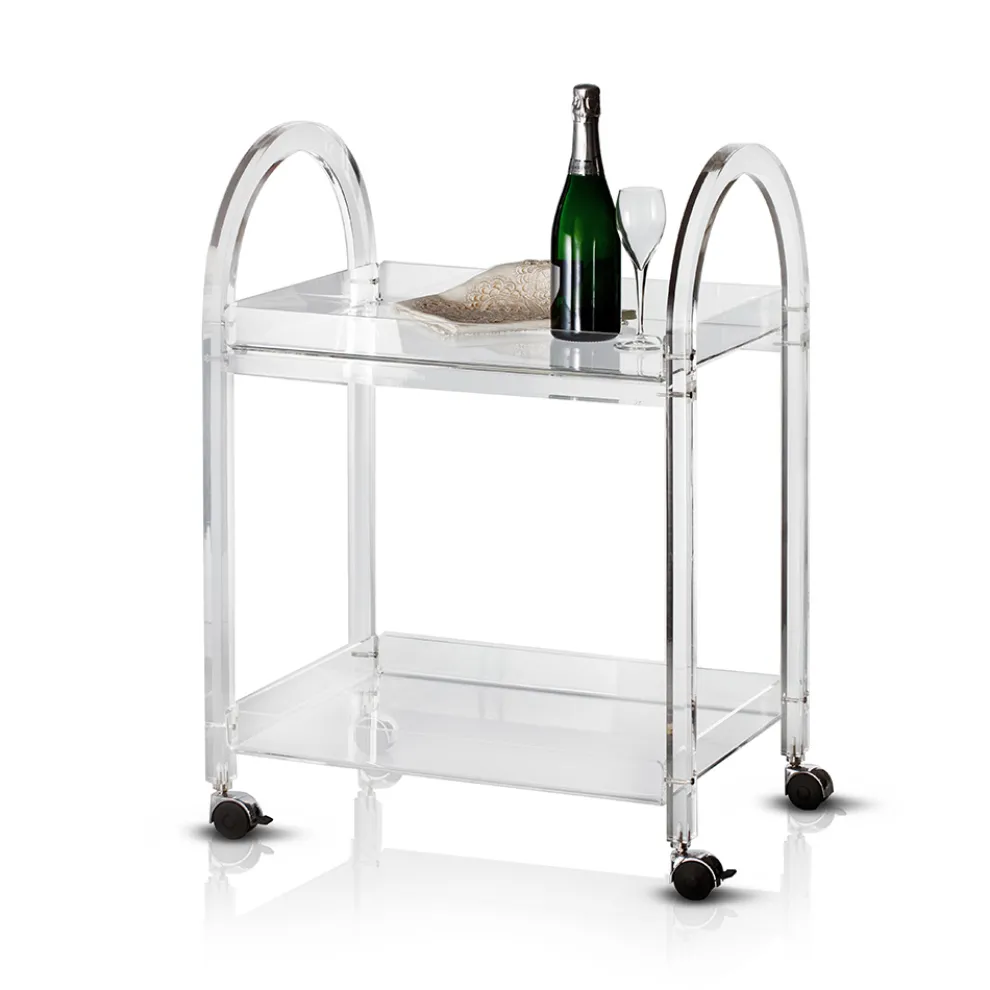 Transparenter Acryl-Kristallwagen mit Rollen und Ablage - Arketipo