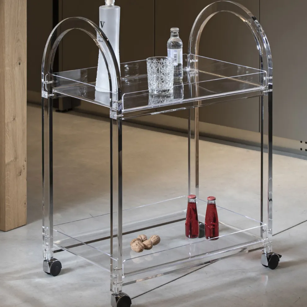 Transparenter Acryl-Kristallwagen mit Rollen und Ablage - Arketipo