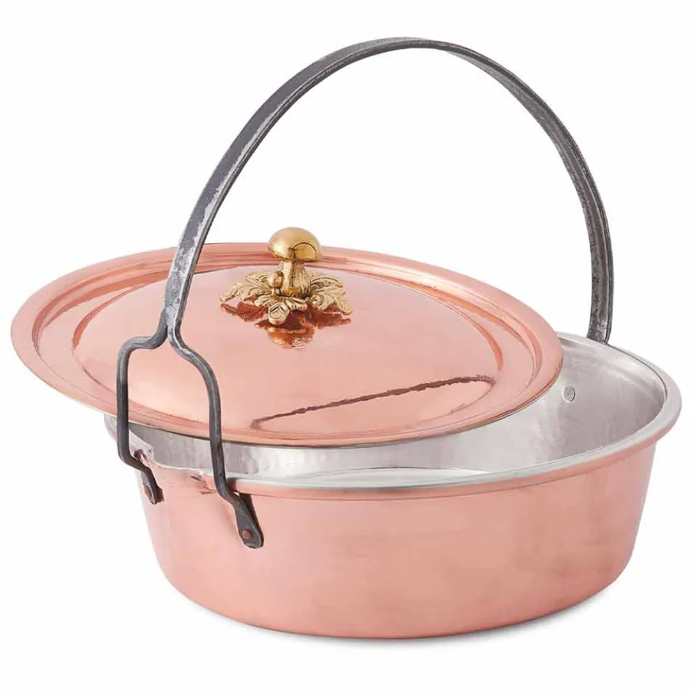 Handverzinnte Kupferkasserolle, Deckel und gewölbter Griff 28 cm - MariaG