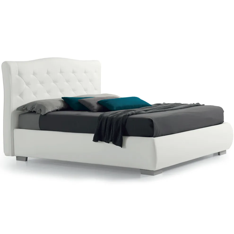 Modernes Doppelbett mit Kasten und gestepptem Kopfteil – London