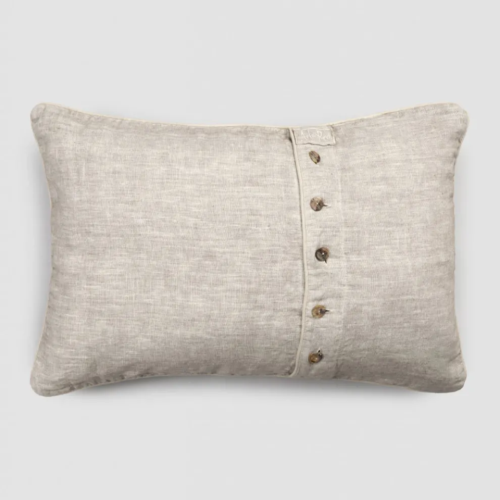 Schwerer Leinen Kissenbezug mit Agoya und Paspelknöpfen Dekoration - Mittelmeer