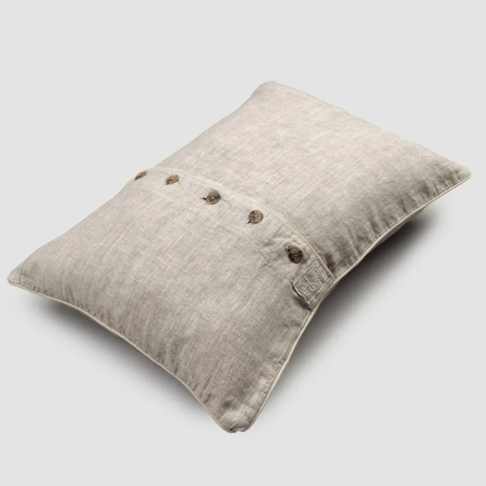 Schwerer Leinen Kissenbezug mit Agoya und Paspelknöpfen Dekoration - Mittelmeer