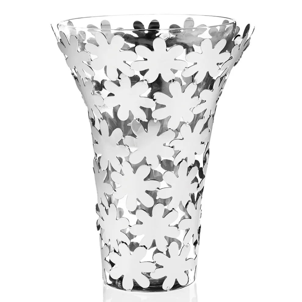 Vase aus Glas und silbernem Metall mit luxuriöser Blumendekoration - Terraceo